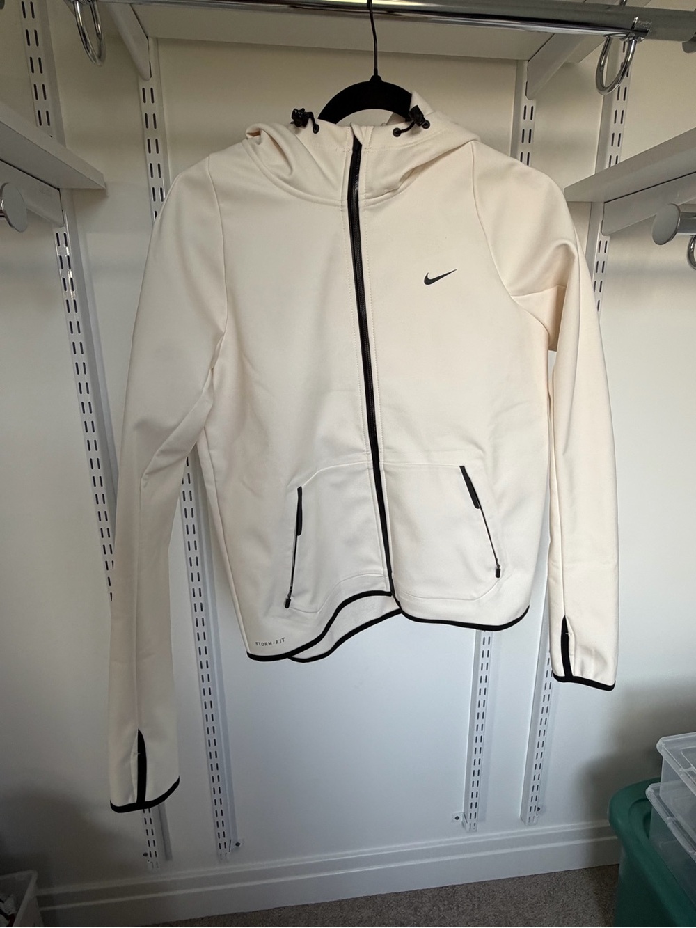Nike Women's Cream Full-Zip Hooded Bomber Jacket with Black Trim